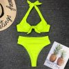 The Best Women Fluorescent Push-up Padded Underwire Bra High Waist Bandage Bikini Set Swimwear Swimsuit Bathing Beachwear Online - Hplify