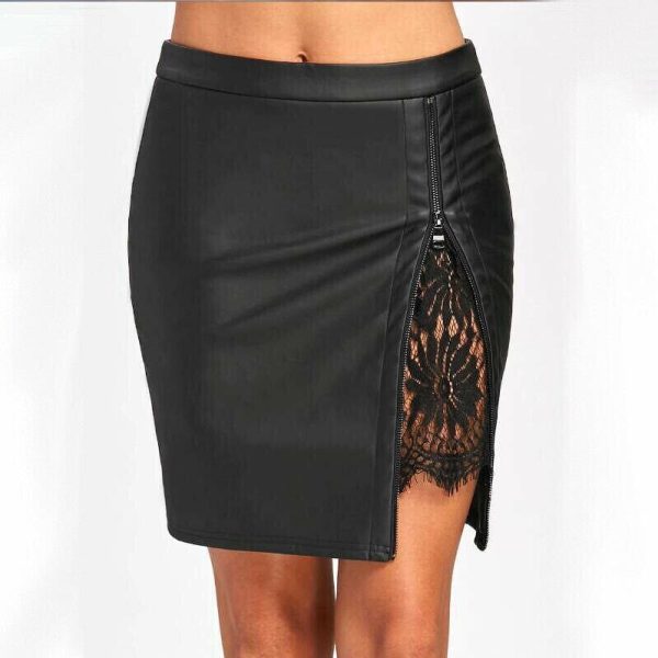 The Best Women Formal Lace Leather High Waist Short Skirt OL Ladies Summer Casual Bodycon Slim Mini Skirt Pencil Sundress Online - Hplify