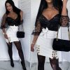 The Best Women Glitter Deep V Neck Mesh Sheer Puff Long Sleeve Crop Top Sexy Ladies Sequins Shirt Top Blouse Clubwear Online - Hplify