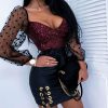 The Best Women Glitter Deep V Neck Mesh Sheer Puff Long Sleeve Crop Top Sexy Ladies Sequins Shirt Top Blouse Clubwear Online - Hplify