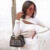 The Best Women High Collar Hollow Long Sleeve Bodycon Crop Top Lady Fashion Sexy Slim T shirt Casual Pullover Tops Online - Hplify