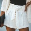 The Best Women High Waist Bowknot Tie Belt Shorts New Fashion Ladies Solid Casual Summer Beach Button Short Trousers Online - Hplify