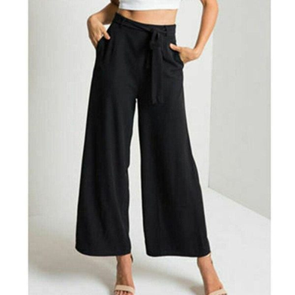 The Best Women High Waist Flared Wide Leg Long Pants OL Ladies Workout Casual Solid Palazzo Long Loose Trousers Summer Clothes Online - Hplify