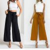 The Best Women High Waist Flared Wide Leg Long Pants OL Ladies Workout Casual Solid Palazzo Long Loose Trousers Summer Clothes Online - Hplify