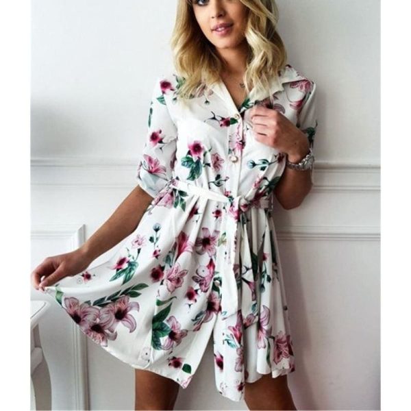 The Best Women High Waist Floral T Shirt Dress Elegant Long Sleeve V Neck Mini Dress Ladies Casual Wrap Tunic Sundress Streetwear Online - Hplify