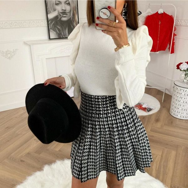 The Best Women High Waist Plaid Skirts Flared Pleated Short Skirt Femme Uniform School Girl Mini Skirts Womens Mini Skirt Online - Hplify