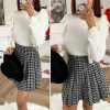 The Best Women High Waist Plaid Skirts Flared Pleated Short Skirt Femme Uniform School Girl Mini Skirts Womens Mini Skirt Online - Hplify