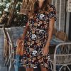 The Best Women Holiday Dress Boho Floral Wrap Short Sleeve Elegant Ladies Summer Beach Party Sundress Online - Hplify