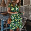 The Best Women Holiday Dress Boho Floral Wrap Short Sleeve Elegant Ladies Summer Beach Party Sundress Online - Hplify