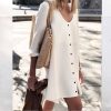 The Best Women Holiday Loose Button Ladies Summer Beach Mini Swing Sun Dress Ladies Long Sleeve Casual Top Dress Streetwear Online - Hplify