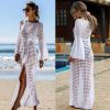 The Best Women Hollow Knitted Beach Long Sleeve Dress Ladies Swimwear Bathing Suit Online - Hplify