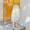 The Best Women Irregular Mesh Tulle Tutu Skirt Elastic High Waist Female Prom Party Casual Layers Pleated Long Maxi Skirt Online - Hplify