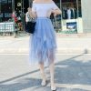 The Best Women Irregular Mesh Tulle Tutu Skirt Elastic High Waist Female Prom Party Casual Layers Pleated Long Maxi Skirt Online - Hplify