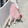 The Best Women Irregular Mesh Tulle Tutu Skirt Elastic High Waist Female Prom Party Casual Layers Pleated Long Maxi Skirt Online - Hplify