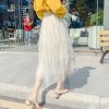 The Best Women Irregular Mesh Tulle Tutu Skirt Elastic High Waist Female Prom Party Casual Layers Pleated Long Maxi Skirt Online - Hplify