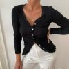 The Best Women Knitted Wrap V Neck Long Sleeve Jumper Crop Top Blouse Fashion Ladies Casual Slim Fit Knitwear Tops Online - Hplify