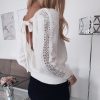 The Best Women Lace Bandage Tops Ladies Long Sleeve Round Neck Backless Blouse Pullover Loose Shirt Online - Hplify