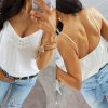 The Best Women Lace Cami Soft Sleeveless Crop Top Ladies Backless Party Clubwear Casual Summer White Shirt Clothes Online - Hplify