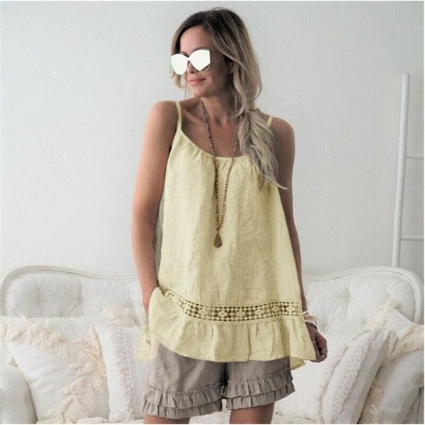 The Best Women Lace Cami Tank Tops Vest Ladies Summer Loose Solid Casual Strappy O-Neck Camisole Blouse Shirts Online - Hplify