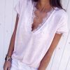 The Best Women Lace Short Sleeve Blouse Shirt New Fashion Ladies Summer Loose Solid Casual Vest Tank Tops Online - Hplify