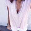 The Best Women Lace Short Sleeve Blouse Shirt New Fashion Ladies Summer Loose Solid Casual Vest Tank Tops Online - Hplify