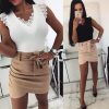 The Best Women Lace T-shirt Top Fashion Ladies Holiday Casual Camisole Tank Top Sleeveless V-Neck Solid Slim Female T-shirt Online - Hplify