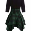 The Best Women Lace Up Plaid Asymmetrical Dress O-Neck Online - Source Silk