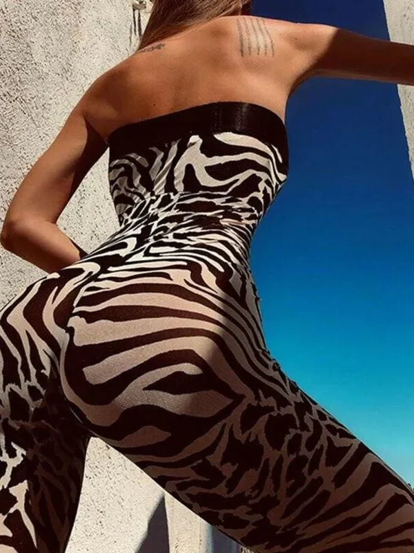 The Best Women Ladies Clubwear Sleeveless Playsuit Bodycon Party Long Trousers Jumpsuit Romper Skinny Print Bodysuit Online - Hplify
