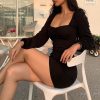 The Best Women ladies Elegant Party bodycon Mini Dress Long sleeve Strappy Solid Plunge V Sexy Fashion Vestidos Club Clothes Online - Hplify