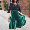 The Best Women Ladies Fashion High Waist Loose Maxi Skirt Pleated Retro Elastic Waist Long Skirt Casual Solid Bottoms Online - Hplify