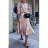 The Best Women Ladies Fashion High Waist Loose Maxi Skirt Pleated Retro Elastic Waist Long Skirt Casual Solid Bottoms Online - Hplify