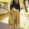 The Best Women Ladies Fashion High Waist Loose Maxi Skirt Pleated Retro Elastic Waist Long Skirt Casual Solid Bottoms Online - Hplify