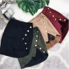 The Best Women Ladies High Waist Pencil Skirts Button Lace Patchwork Sexy Bodycon Suede Leather Split Party Casual Mini Skirt Online - Hplify