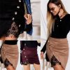 The Best Women Ladies High Waist Pencil Skirts Button Lace Patchwork Sexy Bodycon Suede Leather Split Party Casual Mini Skirt Online - Hplify