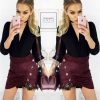The Best Women Ladies High Waist Pencil Skirts Button Lace Patchwork Sexy Bodycon Suede Leather Split Party Casual Mini Skirt Online - Hplify