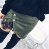 The Best Women Ladies High Waist Pencil Skirts Button Lace Patchwork Sexy Bodycon Suede Leather Split Party Casual Mini Skirt Online - Hplify