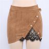 The Best Women Ladies High Waist Pencil Skirts Button Lace Patchwork Sexy Bodycon Suede Leather Split Party Casual Mini Skirt Online - Hplify
