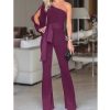 The Best Women Ladies Jumpsuits Summer Clubwear Playsuit Jumpsuit Loose One Shoulder Long Trousers Black Blue Green Pink Online - Hplify
