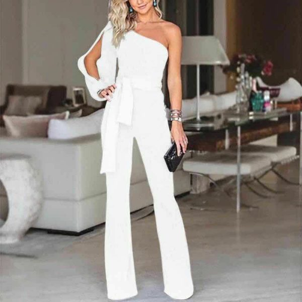 The Best Women Ladies Jumpsuits Summer Clubwear Playsuit Jumpsuit Loose One Shoulder Long Trousers Black Blue Green Pink Online - Hplify