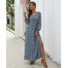 The Best Women Ladies Long Lantern Sleeve Autumn Dress Floral Autumn Pre-fall Holiday Buttons Maxi Dress Online - Hplify
