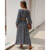 The Best Women Ladies Long Lantern Sleeve Autumn Dress Floral Autumn Pre-fall Holiday Buttons Maxi Dress Online - Hplify