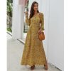The Best Women Ladies Long Lantern Sleeve Autumn Dress Floral Autumn Pre-fall Holiday Buttons Maxi Dress Online - Hplify