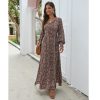 The Best Women Ladies Long Lantern Sleeve Autumn Dress Floral Autumn Pre-fall Holiday Buttons Maxi Dress Online - Hplify