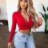The Best Women Ladies Long Sleeve Crop Tops V Neck Zip Bandage T-Shirt Summer Autumn Beach Slim Fit Casual Tank Top Online - Hplify