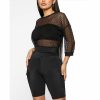 The Best Women Ladies Long Sleeve Mesh Perspective Summer Clubwear Solid Casual Crew Neck Stretchy Top Blouse Online - Hplify