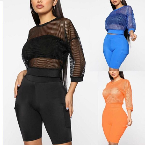 The Best Women Ladies Long Sleeve Mesh Perspective Summer Clubwear Solid Casual Crew Neck Stretchy Top Blouse Online - Hplify
