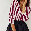 The Best Women Ladies Long Sleeve V-neck Striped Casual Loose Slim Tops Shirt OL Ladies Plain Casual Button Blouse Hot Online - Hplify