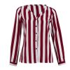 The Best Women Ladies Long Sleeve V-neck Striped Casual Loose Slim Tops Shirt OL Ladies Plain Casual Button Blouse Hot Online - Hplify