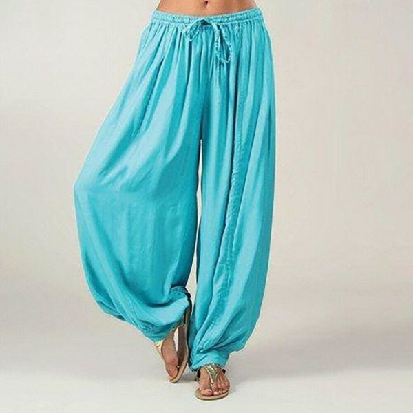 The Best Women Ladies Loose Solid Bandage Hippie Aladdin Long Pants Gypsy Harem Trousers Casual Baggy Loose Trousers Online - Hplify