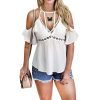 The Best Women Ladies Off Shoulder V-Neck Chiffon Tops Fashion Summer Strappy Blouse Shirt Loose Casual Shirts Online - Hplify